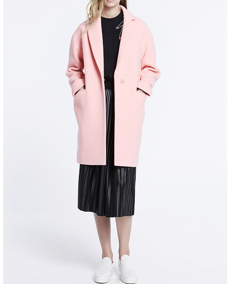 MC-摩安家欧美15年冬季新品一粒扣中长款粉色羊毛呢子大衣女装