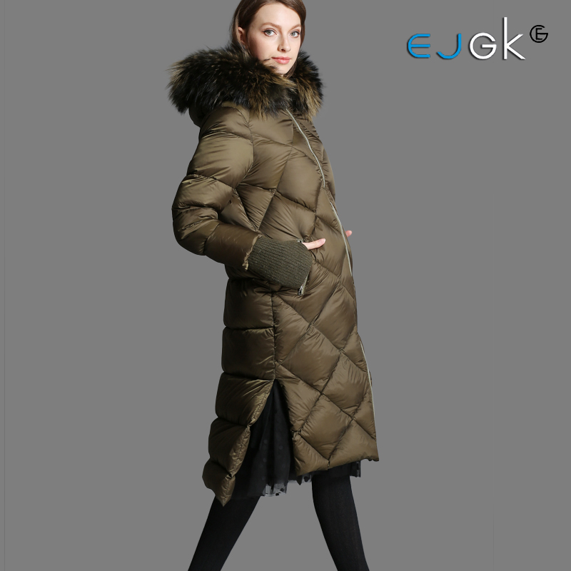 欧洲站EJGK品牌原创2015年冬款貉子大毛领中长款女士羽绒服