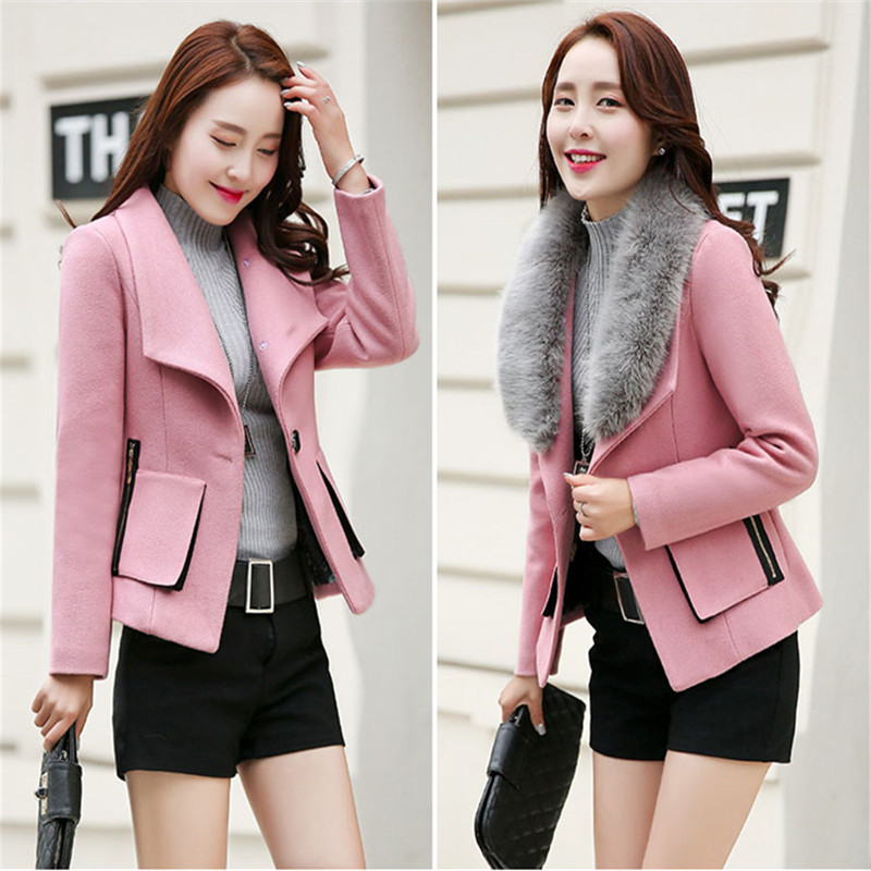 羊毛呢2015冬装新款女士韩版时尚修身显瘦短款纯色一粒扣呢子大衣