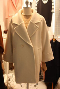 东大门韩国秋装新款2015西装领毛呢外套中长款纯色呢子大衣#2178