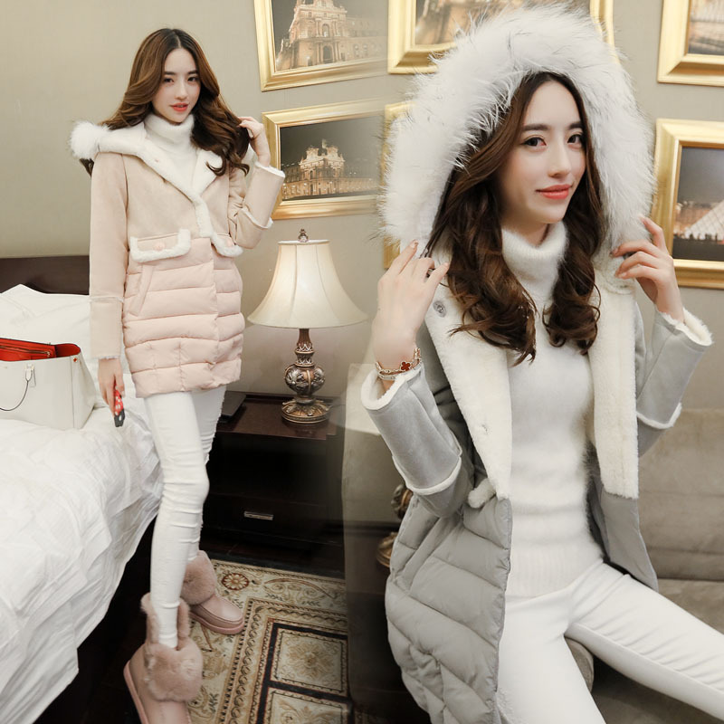 2015冬新款韩国棉衣女中长款修身大毛领皮毛拼接加厚显瘦外套潮女