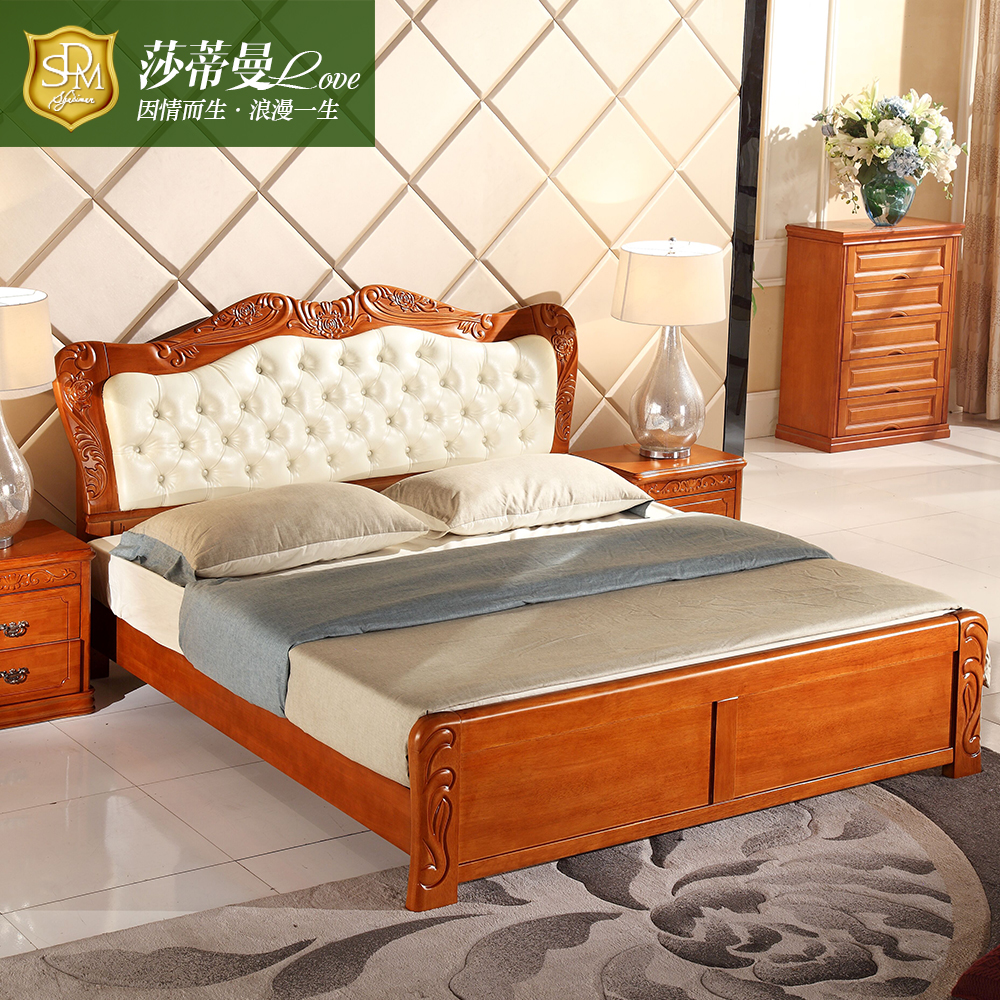 实木床1.8米橡木床白色双人床1.5家具简约现代中式高箱储物床婚床
