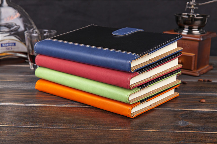 4色拼接 双包带扣平装记事本 A5通用商务笔记本 韩国创意日记本