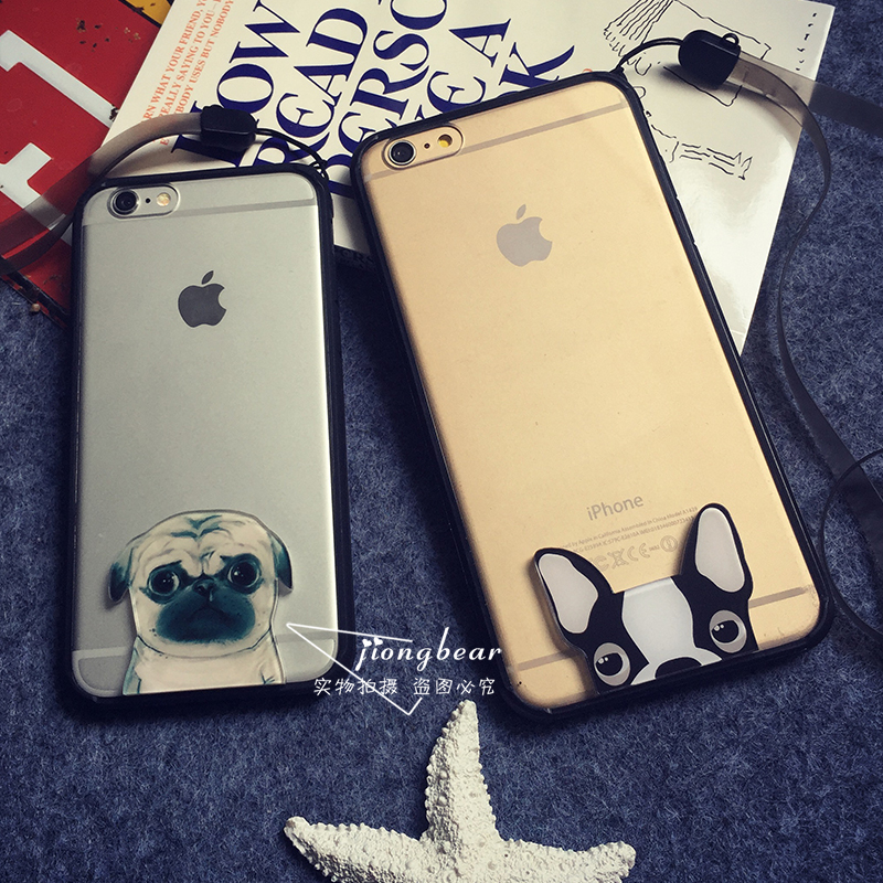 可爱狗狗iPhone6plus手机壳苹果6硅胶挂绳4.7女软壳iPone6手机套