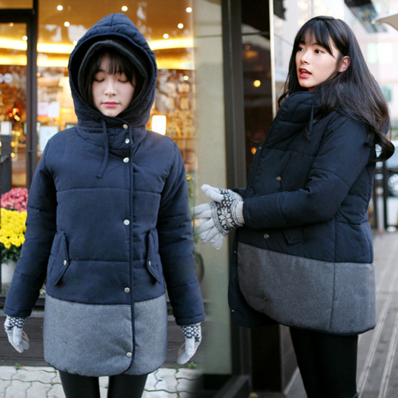 2015冬装新款韩版宽松显瘦中长款连帽棉衣加厚学生保暖棉服女外套
