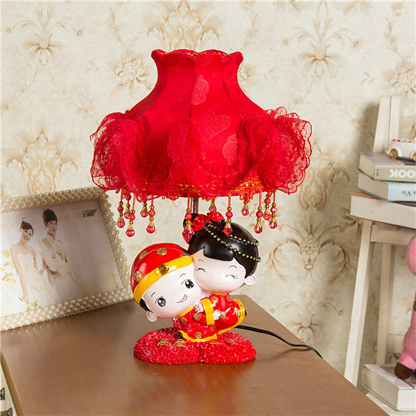 创意婚庆礼物 复古中国风传统背新娘红色喜庆台灯 婚房卧室灯具