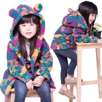 童装女童冬装外套2015新款韩版儿童春秋加绒加厚棉衣中长迷彩大衣