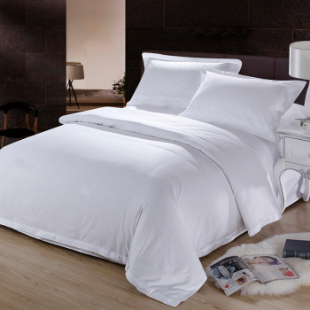 四件套酒店宾馆床上用品80支纯白色贡缎被套床单纯棉客服布草批发