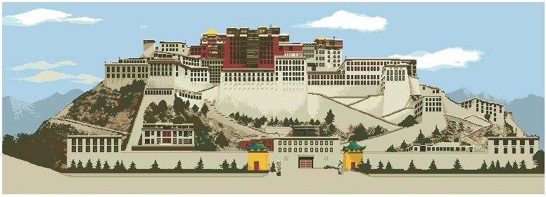 精准印花 新款 西藏名画 法国dmc十字绣套件 风景-布达拉宫4