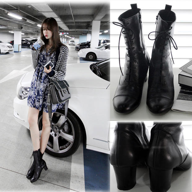 明星品牌2015秋冬季韩版新款女式系带短靴裸靴粗跟马丁靴 潮女
