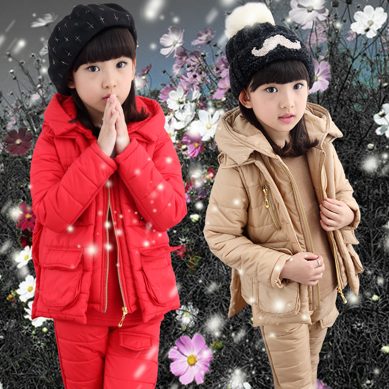 2015新款秋冬童装韩版女童套装加绒卫衣冬装休闲儿童三件套加厚潮