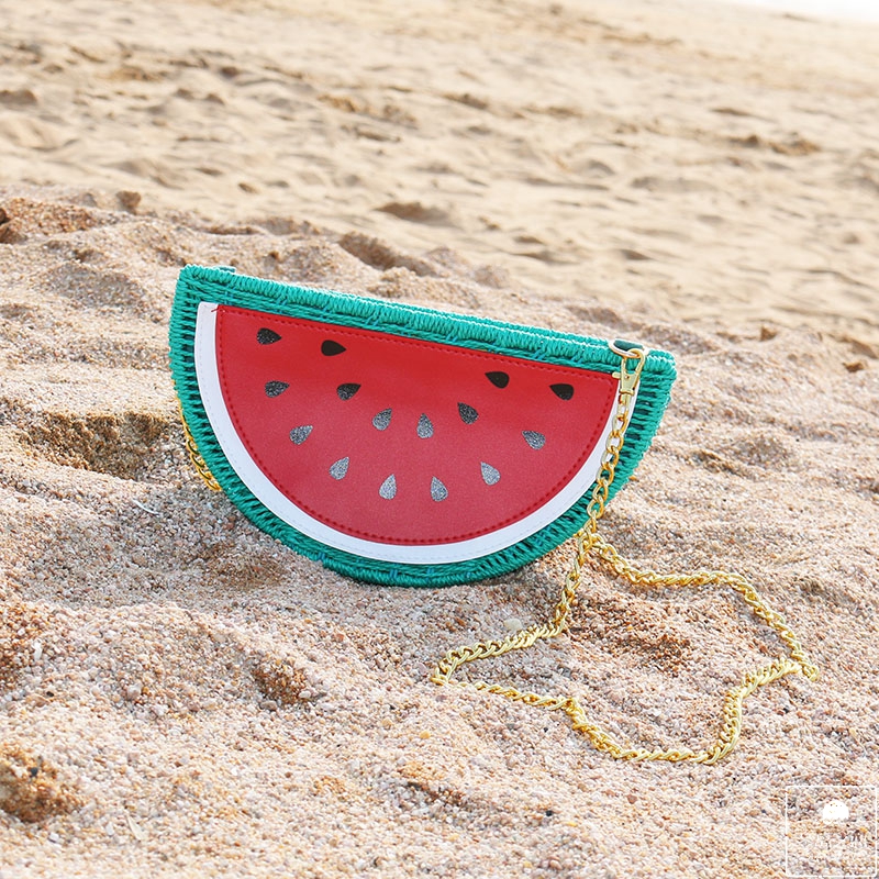 包邮2015女包西瓜水果草编包包糖果色夏季斜跨小包编织包沙滩包