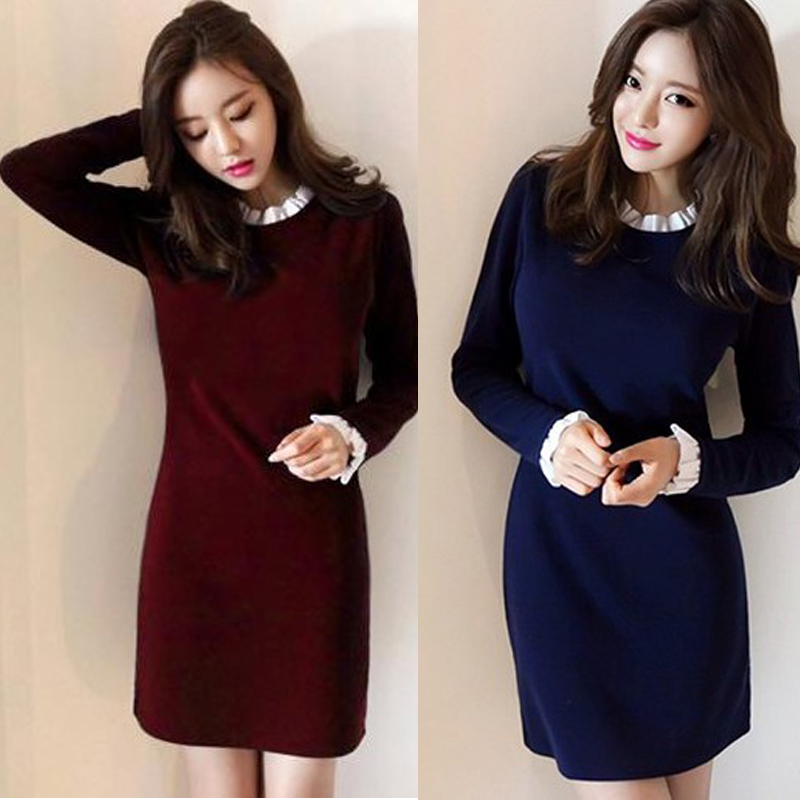 衣服女装潮2015冬装新款韩版显瘦长袖t恤中长款加绒加厚打底衫女