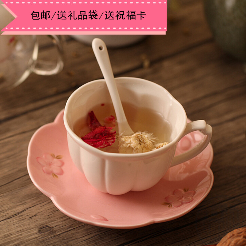 出口zakka日式樱花咖啡杯 情侣对杯陶瓷茶具水杯 下午茶杯碟套装