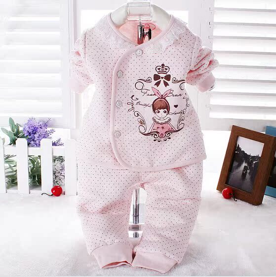 2015新款 韩版 秋冬保暖开衫套装半1岁婴幼儿服装女宝宝家居服