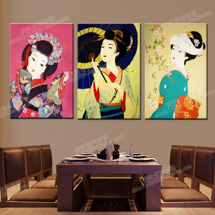 日式料理店装饰画日本寿司店挂画仕女图无框画日本美食小吃壁画