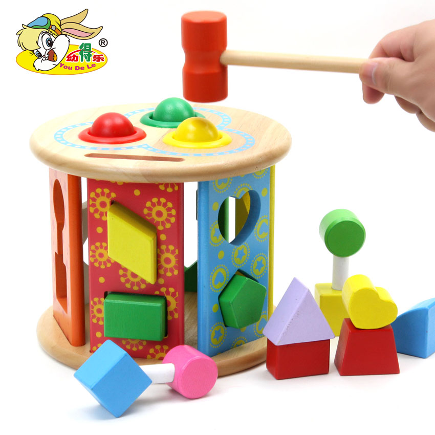 正品幼得乐 敲球智慧形状轮 儿童婴儿敲打台配对木制益智玩具
