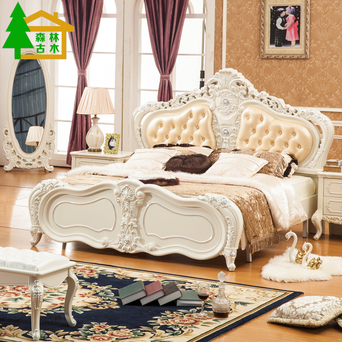 欧式双人床象牙白法式床欧式公主床实木床真皮婚床高箱雕花床
