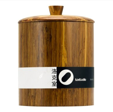 洛克室 中国风圆形重竹密封储物罐 食品干货存储盒可收纳用原竹色