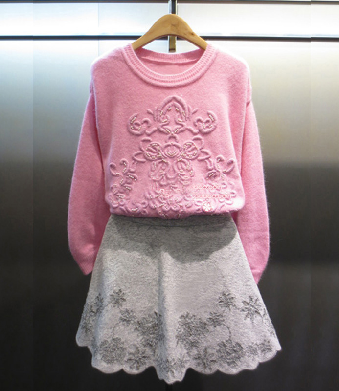 韩国女装2015新款秋冬装针织两件套修身显瘦冬季打底毛衣裙子套装