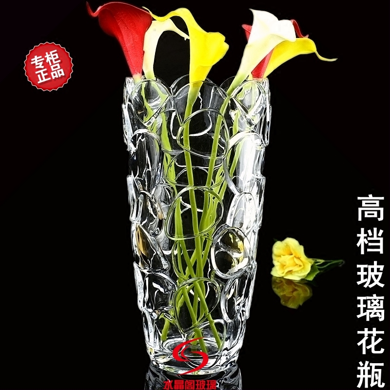 高档玻璃花瓶大号加厚欧式创意富贵竹玫瑰百合透明水晶花瓶摆件