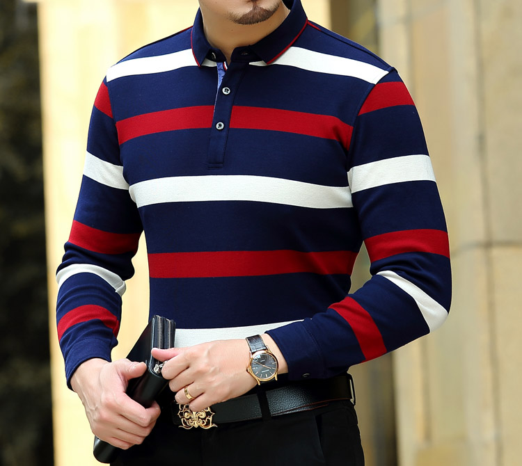 宝马男装2015男士长袖T恤衫条纹中年时尚休闲加绒加厚保暖羊毛T恤