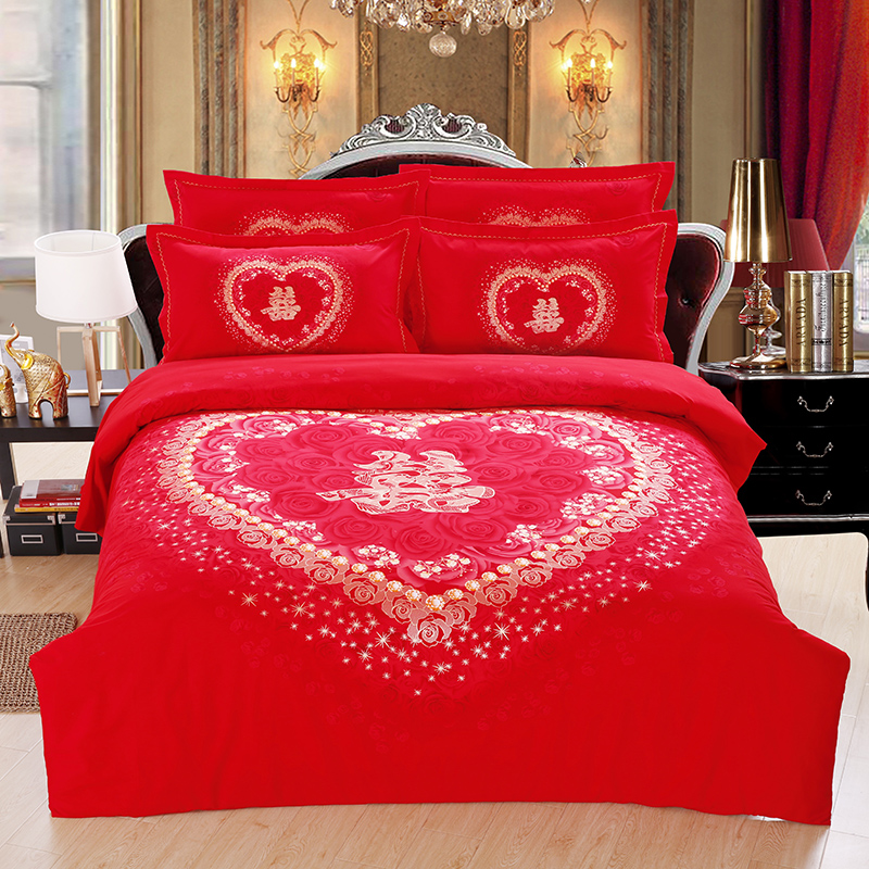 2016新款全棉磨毛婚庆四件套大红1.5米床上1.8米结婚双人床单式