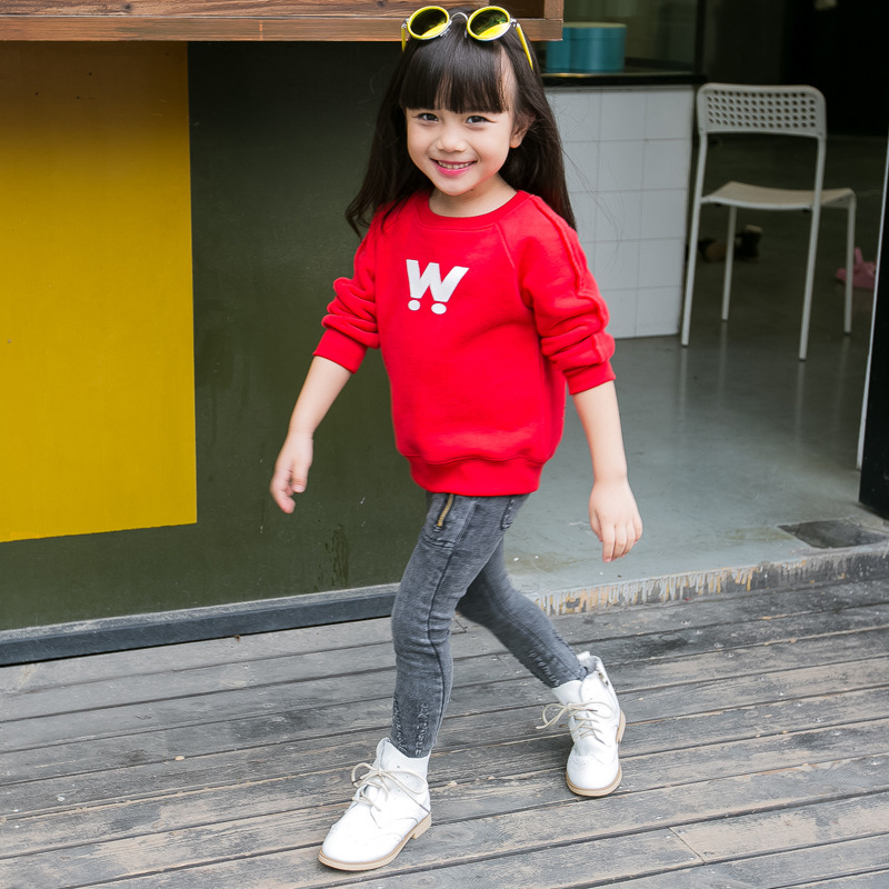 女童红色卫衣加绒加厚秋冬款2015冬季新款童装2-6岁男童套头上衣