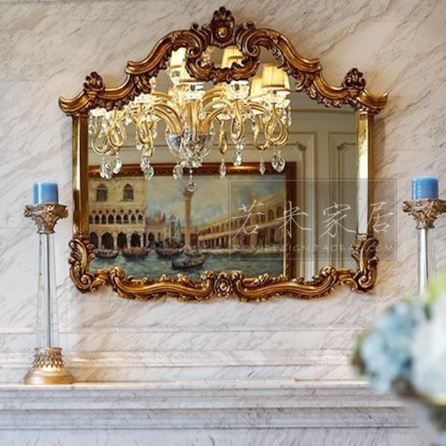 98欧美法式金箔雕花装饰镜横向镜浴室镜壁炉玄关镜手绘宫廷人油画