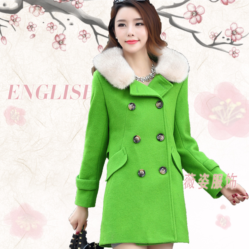 2015毛呢大衣冬季韩版时尚双排扣羊毛呢子大衣女装外套羊绒中长款