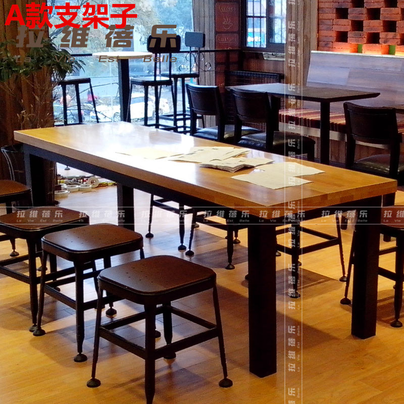 美式loft铁艺实木长桌西餐厅桌椅组合星巴克餐桌会议书桌咖啡馆桌