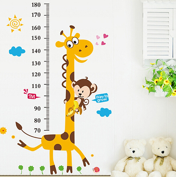 家饰儿童房卡通墙贴纸 可移除客厅卧室幼儿园长颈鹿量身高贴 特价