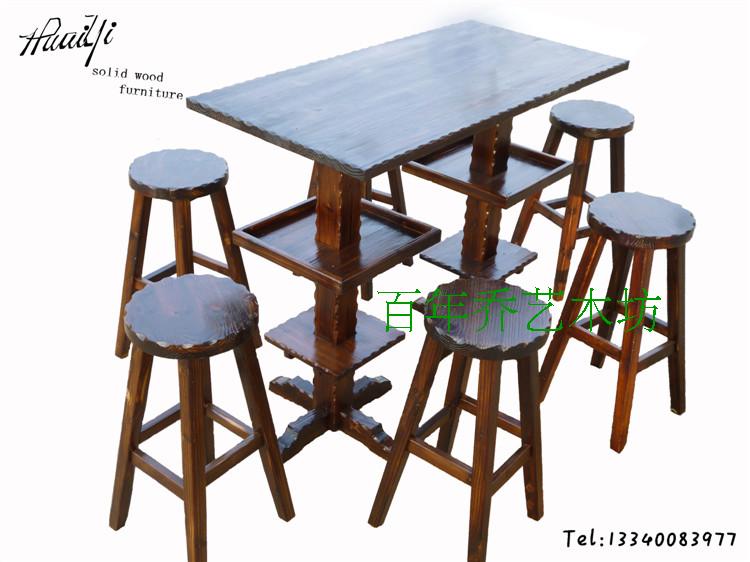 实木KTV酒吧桌椅组合碳化木吧凳吧椅高脚桌咖啡桌特价华怡家具厂