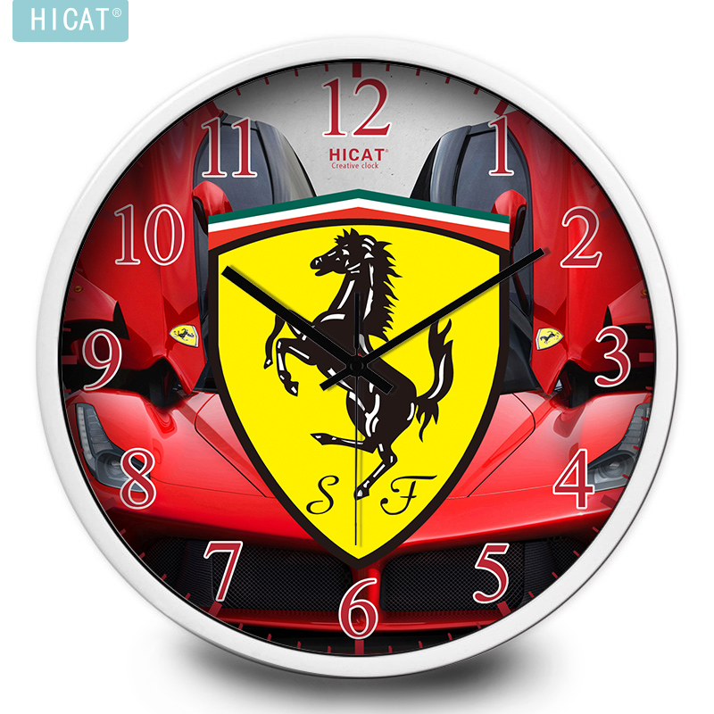 法拉利Ferrari汽车标志挂钟创意个性时尚专卖4S店大尺寸静音时钟