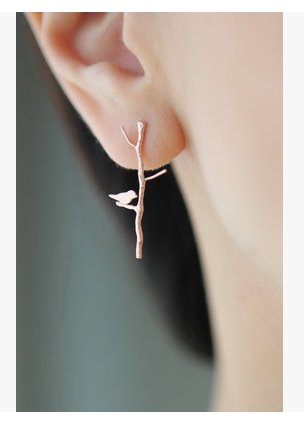 金亿美超可爱小鸟落树杈造型饰品耳钉 女耳针耳钉小首饰