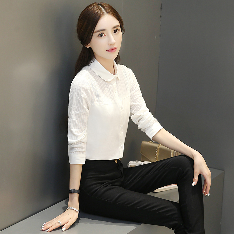 2016秋季女装新款韩版修身显瘦文艺范纯色百搭长袖衬衣 大码衬衫