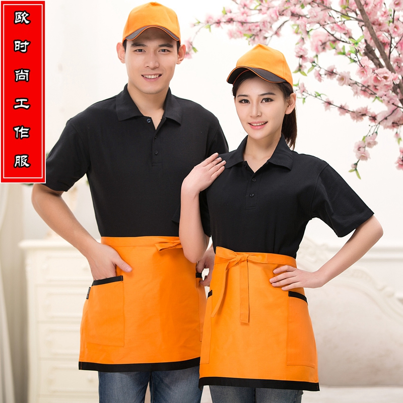 服务员短款围裙韩版男女餐厅奶茶店工作服可爱围裙做饭家居围裙黑