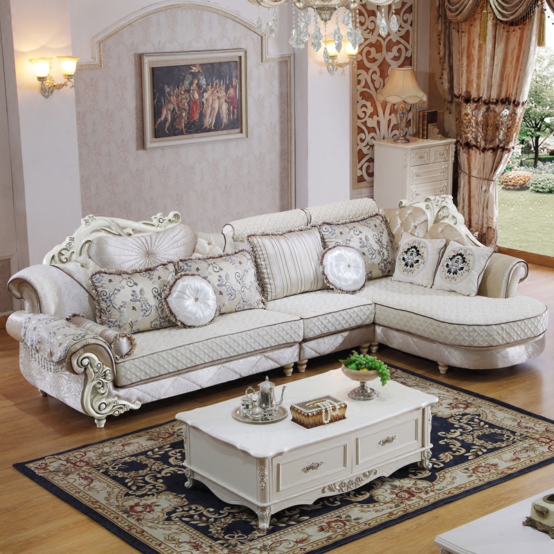 欧式布艺沙发 法式美式田园地中海小户型客厅转角组合可拆洗沙发