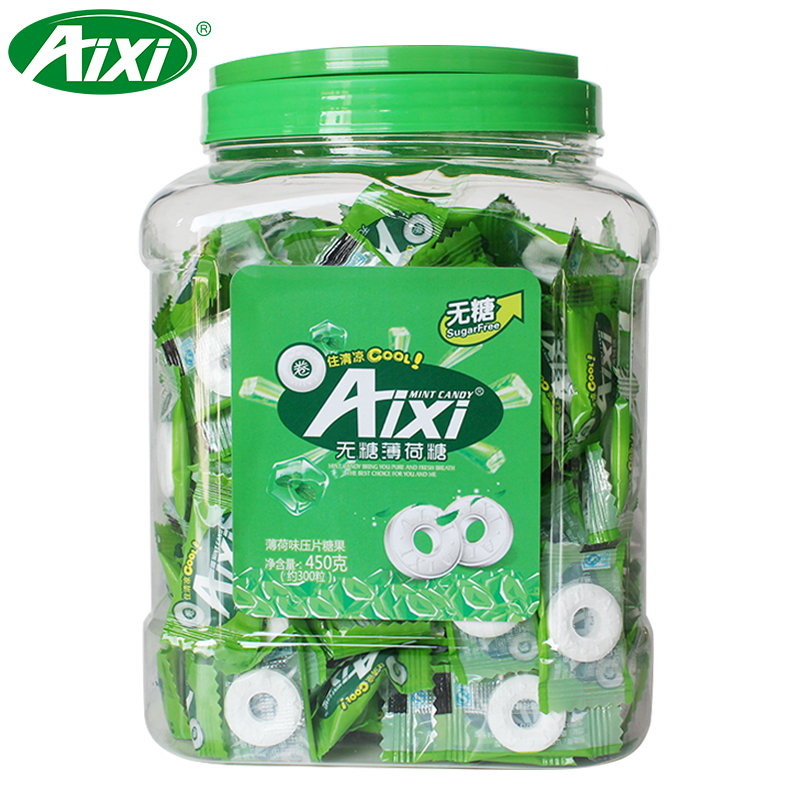 AIXI无糖薄荷糖450g超值装300粒，生活商务专用糖。