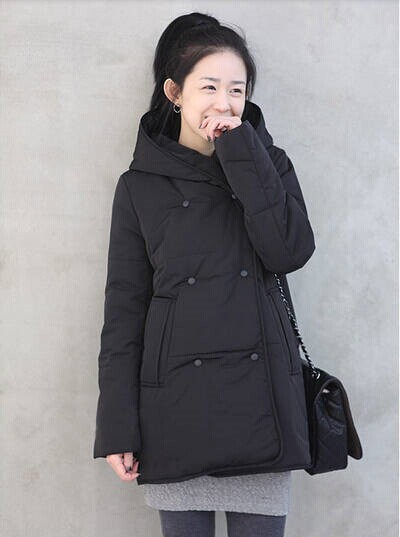 2014韩版新款棉衣女装冬装中长款加厚棉袄双排扣棉服休闲连帽外套