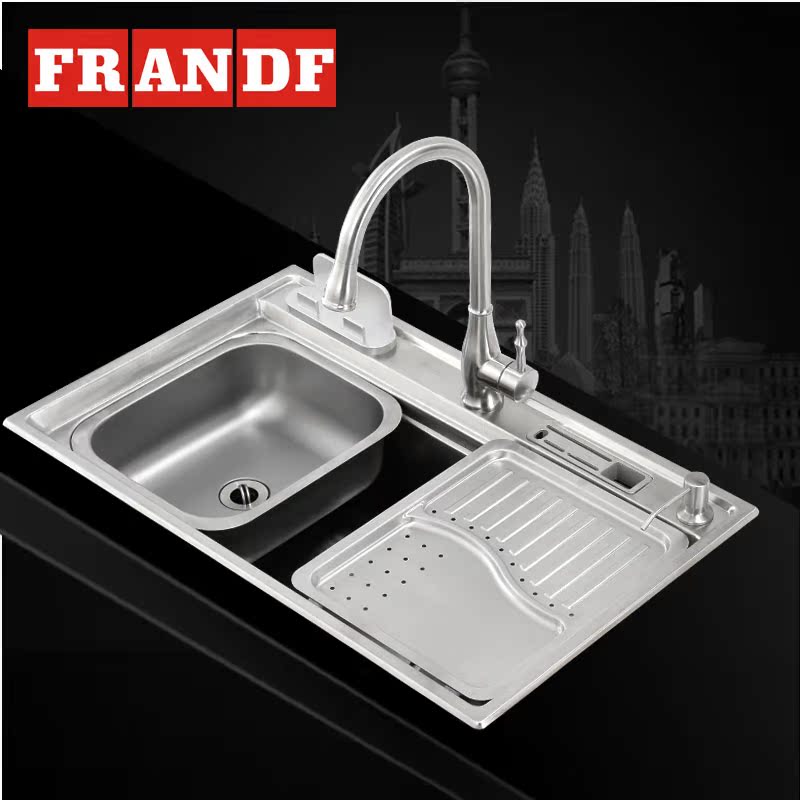 弗兰多 多功能304不锈钢水槽大单槽 厨房洗菜盆套餐洗碗池带刀架