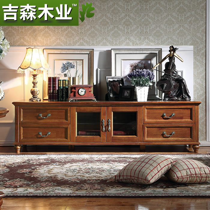 吉森木业 美式电视柜2米特价组合 纯全实木电视柜 欧式小户型家具