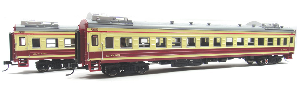百万城火车模型 新版22型红色空调硬座车厢(上局沪段)两件套