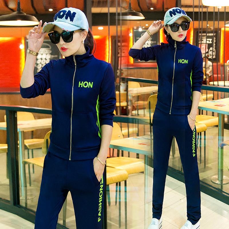 运动套装女式韩版2016秋冬款学生长袖拉链两件套时尚跑步休闲服潮