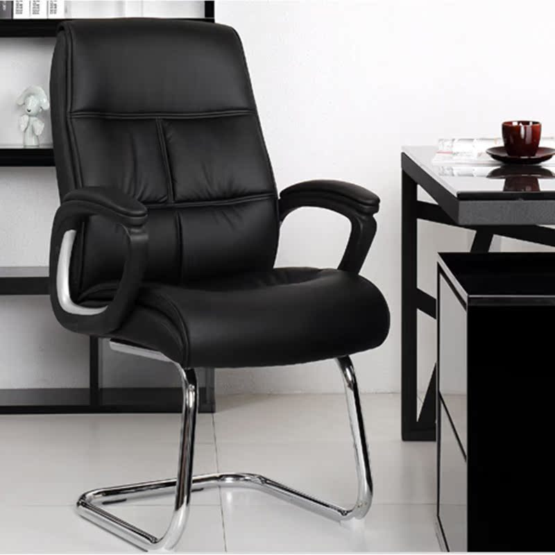 恒凯黑色皮艺办公椅 弓形电脑椅 家用座椅子 现代时尚职员会议椅