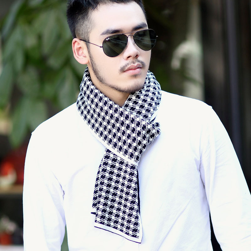 韩国秋冬季韩版新款仿羊绒针织围脖加厚格子英伦风潮男送礼围巾