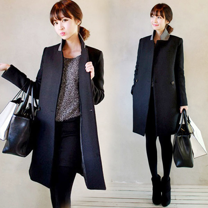 2015秋冬新款韩版加厚保暖羊毛呢子大衣修身中长款毛呢外套大码女