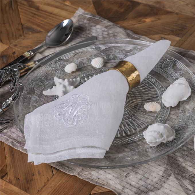 欧法式乡村风格餐巾白色亚麻绣花餐巾餐垫正方形西餐餐具布艺软装