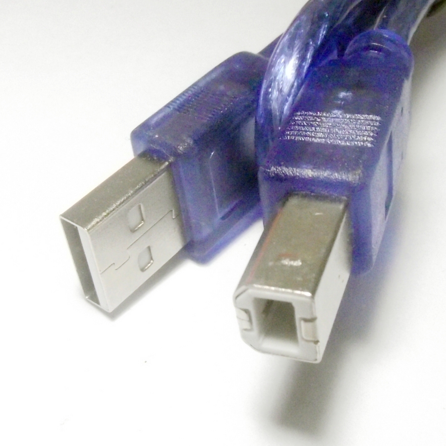 USB 连接线 A公 转 B公 打印线 方口 透明蓝 30 或 50 厘米