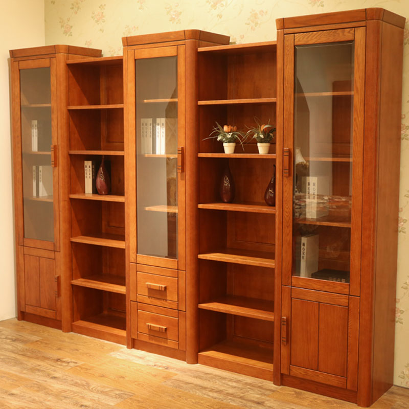 顺心家具全实木书柜红橡木二门书柜组合书架书橱现代中式实木书架